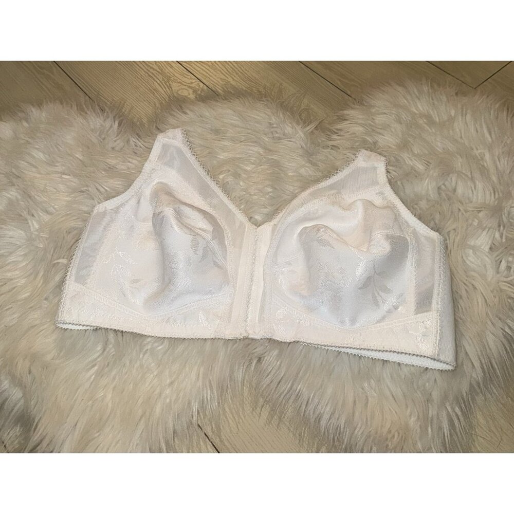 Playtex 4695 18 Hour Custom Flex Back Front Close Bra Floral Wire Free 40C White